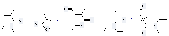 2-Propenamide,N,N-diethyl-2-methyl- can be used to produce N,N-diethyl-2,2-dimethyl-3-oxo-propionamide at the temperature of 130 °C